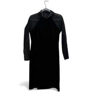 J R Nites Elegant Vintage Black Dress with Sheer Sleeves